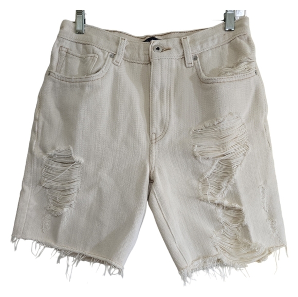 Levi's Pants - Levi's Made & Crafted Off White Rigid Denim Relaxed Shorts 27 Destroyed Raw Hem